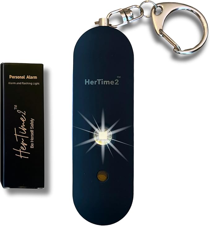 HerTime2 Personal Alarm for Women Adults Seniors – Travel Safe and Waterproof Self Defense Siren – Safety Keychain – Extra Loud – Strobe Light – Cute Key Chain Protection Gift