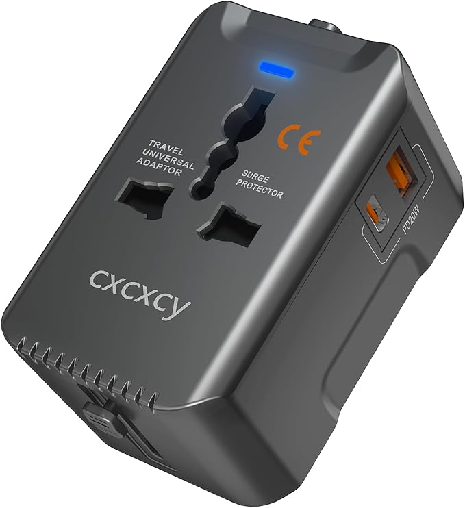 20W PD Fast Charging Universal Travel Adapter, 3-in-1 with 1 Type-C & 1 USB-A Ports, European Plug, International Power Adapter for US/JP/EU/UK/AUS/CHN, Worldwide Travel Essentials