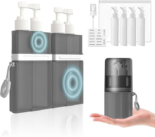 2P 4 in 1 Travel Toiletry Containers,TSA Approved Refillable Travel Size Toiletries Bottles Set with Suction Cup for Smooth Walls - for Shampoo,Conditioner,Body Wash,Lotion. (Pink+Grey)