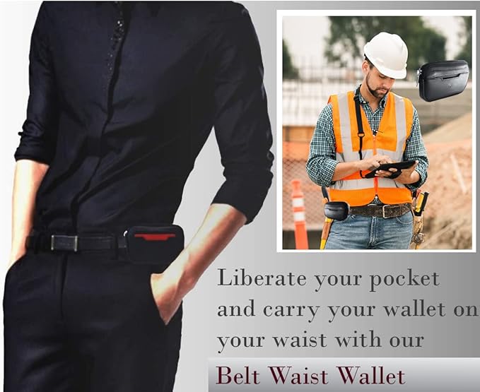 AccessoryHappy Minimalist Compact Belt Wallet Secret Money Pocket Pouch Wallet Belt for Both Men and Women - Sleek and Vegan Leather Travel Wallet for Attaching to Your Belt