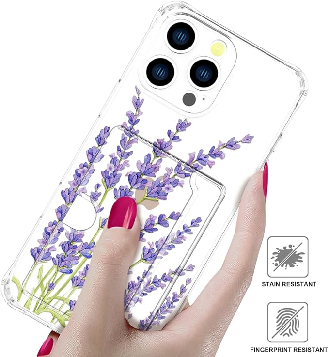 Compatible with iPhone 16 Pro Case Card Holder for Women Cute Design,Wallet Phone Cases Transparent Cool Kawaii Protective (Clear Purple Lavender)