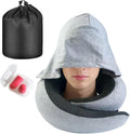 Travel Neck Pillow with Extra Large Hood Rollable Airplane Hooded Neck Pillow with Memory Foam Filling and Removable, Skin-Friendly Cover with a Carrying Pouch (Cationic)