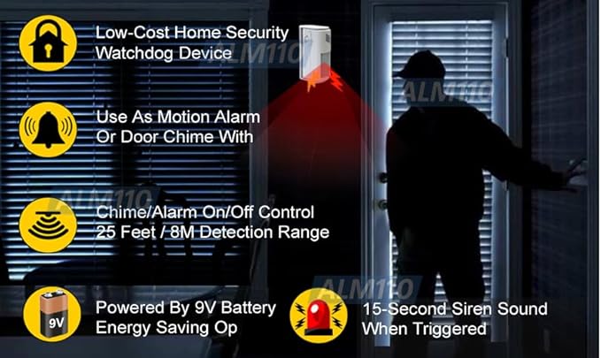 2-in-1 Motion Sensor Alarm & Door Chime for Home Premises Security Entry Alert Nursery Care Alert