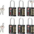 Forge Dual-Opening: Key or Combination Access Lock, Use Key to Recover Code If Forgotten, TSA Approved Locks for Luggage, Pelican case, Travel, Gym, School, Stainless Steel Shackle.(Black 6 Pk)