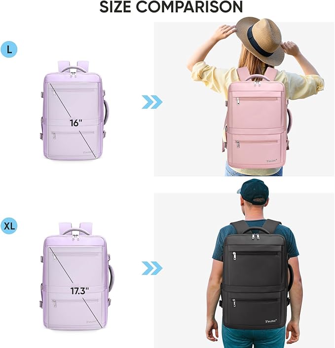 BALEINE Travel Backpack for Women Men, Large Sturdy Carry On Laptop Backpack Gifts for Business, Casual, Weekender, Hiking (Large, Lavender)