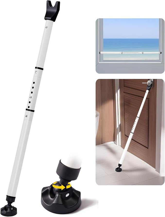 Heavy Duty Sliding Door Security Bar, Adjustable 23"-47" Security Window Stopper Jammer for Home & Travel, Door Lock Stick Bar with Anti-Slip 360° Base Fits All Floors, Hotel/Apartment Safety Device