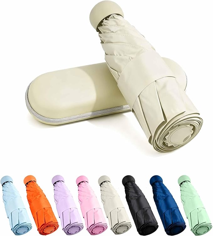 MRTLLOA Travel Essentials Mini Umbrella with Case for Purse - Small Compact & Lightweight, UV Sun Protection, Manual Open/Close for Pocket Umbrella(Women/Men/Kids)