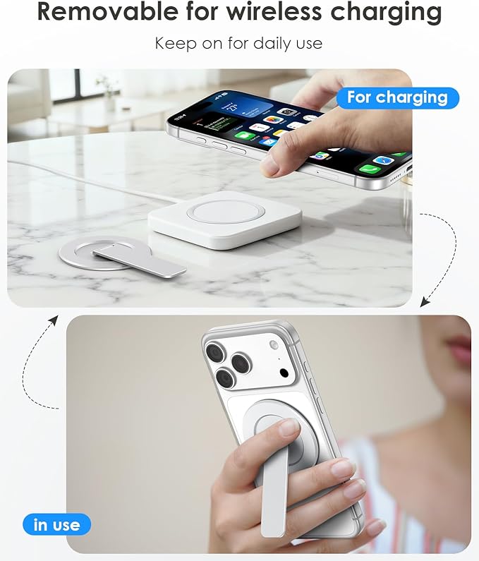 Magtame Magnetic Phone Stand for Magsafe, Ultra-Slim Snap-on Phone Holder Kickstand,180° Adjustable Angle Damping Design Cellphone Grip, Silver