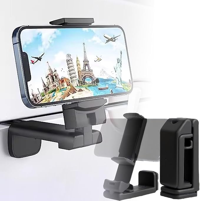 Rookii Travel Must Haves Airplane Phone Holder Mount.Portable Universal Foldable Mount with Multi-Directional Rotation,Perfect for Flight,Cruise,Desk,Hands Free Travel Gift for Content Creator (black)