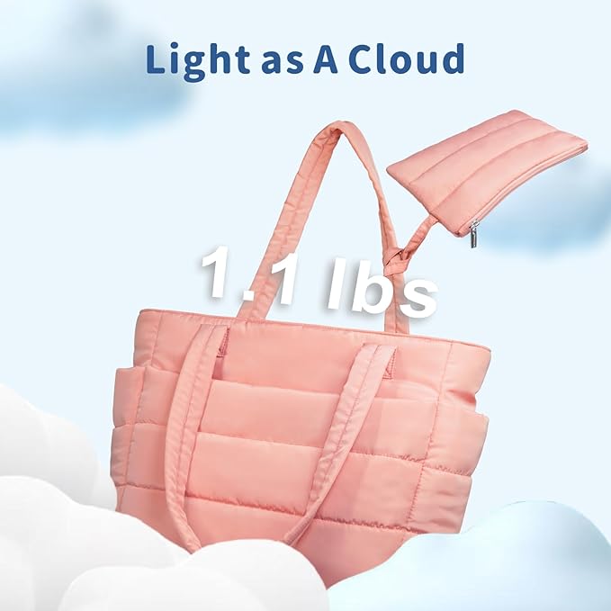 TOPDesign Puffer Tote Bag for Women, Lightweight Puffy Handbag with Compartments, Quilted Shoulder Bag for Work, Travel, Gym