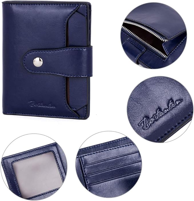 BOSTANTEN Women Leather Wallet RFID Blocking Small Bifold Zipper Pocket Wallet Card Case Purse with ID Window