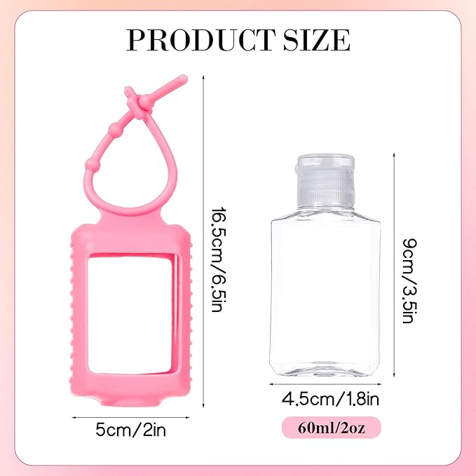 5 Pack Travel Size Hand Sanitizer Holder with Silicone Sleeve, 2 oz Refillable Plastic Empty Bottles Leakproof Flip Cap Squeeze Containers Portable Keychain Bottle for Backpack Travel Outdoor