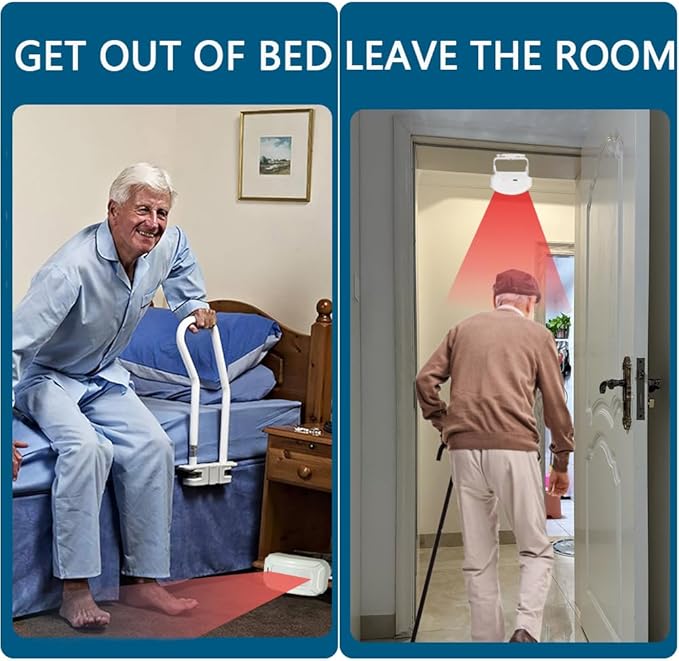 Rechargeable Door&Bed Exit Alarm for Elderly Dementia Patients,Wireless Bed Alarm for Elderly Adults,Bed Alarms and Fall Prevention for Dementia Patients with 5 Types of Reminders