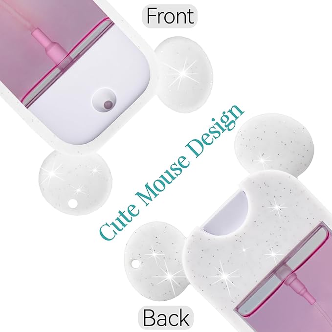 TERPINK 2 Pack Silicone Case Compatible with Touchland Hand Sanitizer Spray 1 fl oz, Mouse Design Protective Case with Keychain, Hand Sanitizer Spray Accessory (Glitter Sequin White+Purple)