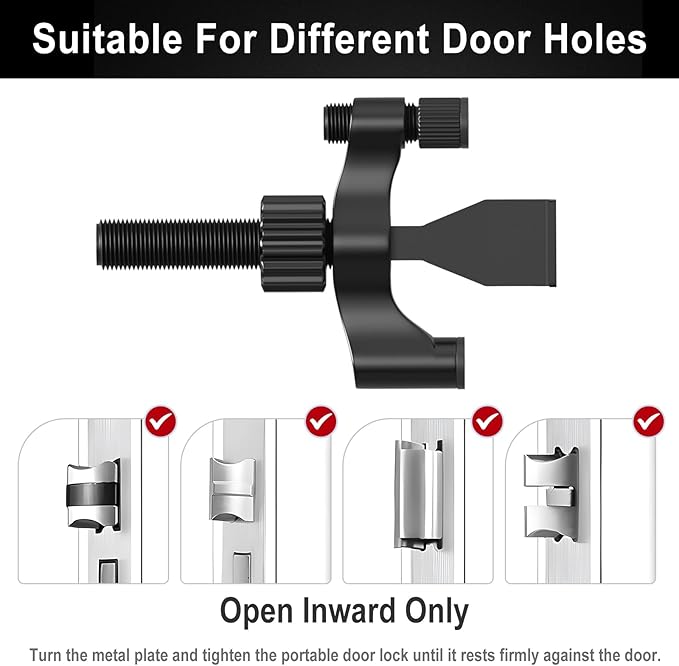 2 Pack Adjustable Portable Door Lock, Hotel Door Locks for Travelers Security, Prevent Unauthorized Entry, Door Stoppers Security for Travel Bedrooms Apartment Airbnb Dorm, with Silicone Caps, Black