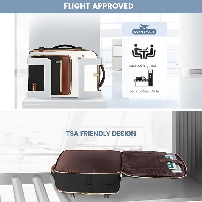 LOVEVOOK Travel Backpack For Women,50L Carry On Backpack Flight Approved,TSA Personal Item Travel Bag Fits 18 Inch Laptop,Business Weekender Overnight Daypack with Toiletry Bag and Cube,White brown