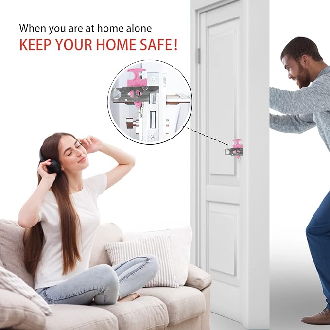 Portable Door Lock for Travel Door Lock Hotel Room Security Devices Apartment Jammer Additional Safety for Traveling Home College Upgrade (Pink Combination)