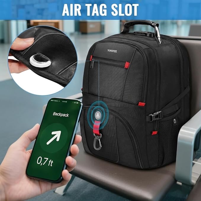 YOREPEK Travel Backpack for Men Anti Theft, Slot Fit for Air Tag ＆ RFID Blocking, Airline Approved, Insulated Pocket, Water Resistant Backpack for Men Fit 17 inch Laptop, Black