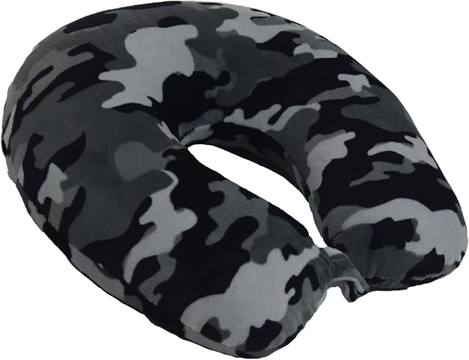 Wolf Essentials Adult Cozy Soft Microfiber Neck Pillow, Compact, Perfect for Plane or Car Travel, Black Camo (Pack of 2)