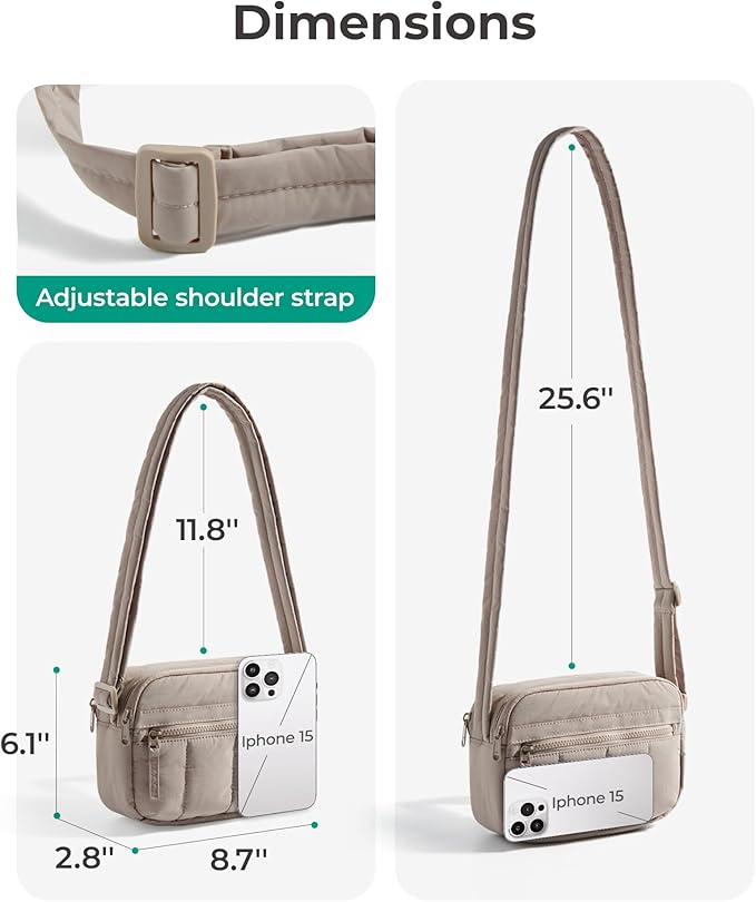 BAGSMART Cross Body Purse, Mini Crossbody Bags for Women Travel Purse, Puffy Shoulder Handbag Wallet with RFID Blocking Slots, Light Gray-small