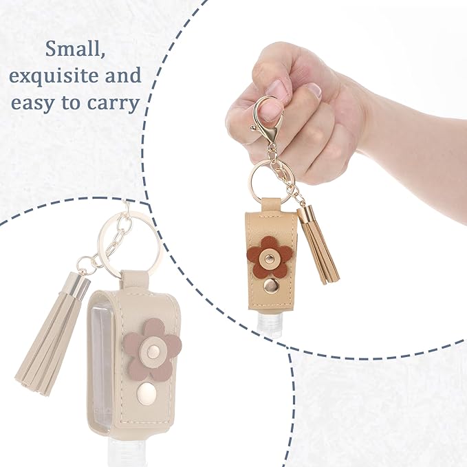 4Pcs Portable Empty Bottle Keychain, 1oz/30ml PU Leather Handwashing Fluid Holder, Refillable Plastic Bottles Travel Holder for Toiletry Lotion Liquid Soap Shampoo