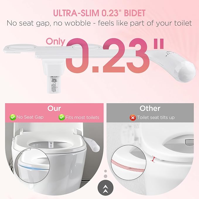 Jamini Left-Hand Ultra-Slim Toilet Bidet Attachment, Non-Electric, Dual Nozzles for Rear and Female Front Wash, Adjustable Single Cold Water Pressure, 0.23" Slim Profile, Detachable for Easy Cleaning