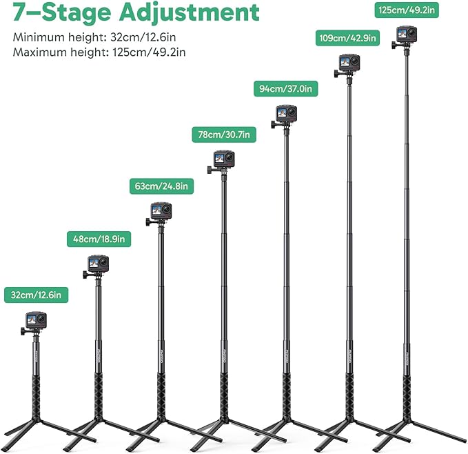 AKASO 49.2"/120cm Extendable Selfie Stick and a Tripod Stand Action Camera Accessories for AKASO 360 Camera/EK7000/Brave 4/Brave 7 LE/Brave 7/Brave 8/V50X/ GoPro Hero 13/12/11/10/DJI Osmo Action