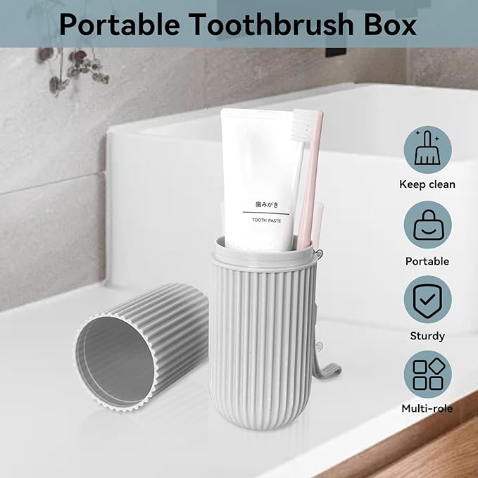 Cyrank Toothbrush Travel Case, Travel Toothbrush Holder Portable Toothbrush Case Toothbrush Container for Travel Plastic Toothbrush Containers Box for Travel Camping School Business, Grey