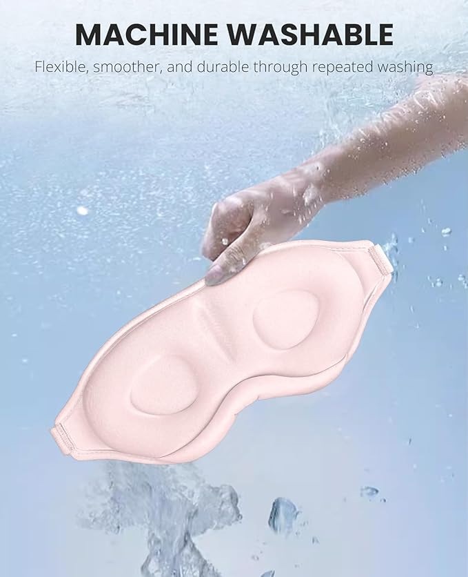 Sleep Mask for Side Sleeper Women Men, Light Blocking Eye Mask for Sleeping, 3D Contoured Cup Sleeping Mask for Zero Eye Pressure, with Adjustable Elastic Strap for Sleep Travel, Pink
