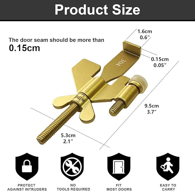 AceMining Upgraded Portable Door Lock Home Security Door Locker Privacy Perfect for Traveling Hotel Home Apartment College and Travel Lockdown Locks for Additional Safety, Golden