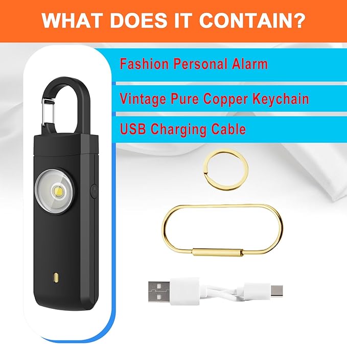 4 Pack Personal Safety Alarm, 130dB Rechargeable Self Defense Siren with LED Strobe Light, USB-C Emergency Keychain Alarm for Women Kids Elderly, 4 Colors (Aqua/Black/Pink/White)