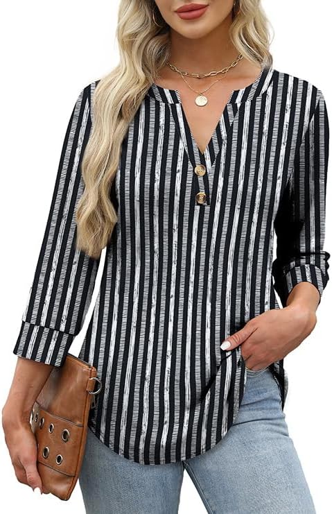 OFEEFAN Womens Tops 3/4 Sleeve Henley Shirts for Women Summer Outfits Fashion Clothing