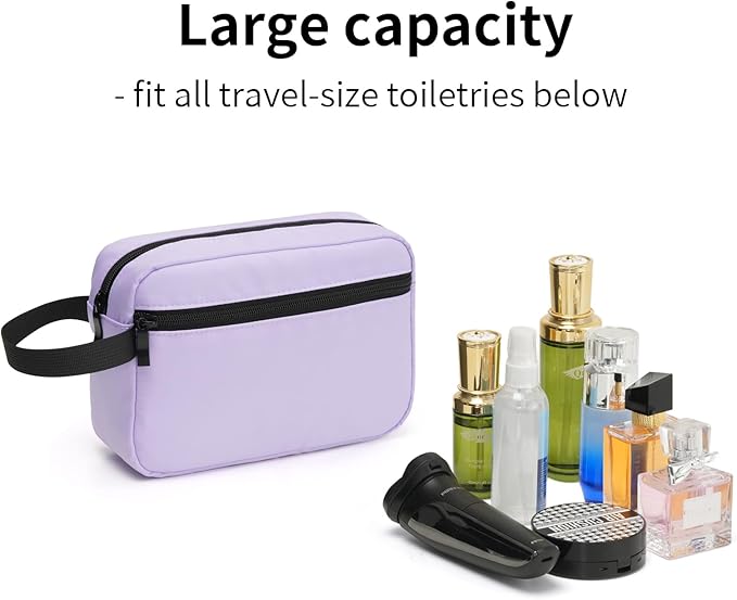 Travel Toiletry Bag, Small Cosmetic Bag, Hanging Water-Resistant Organizer for Men & Women, Ideal for Makeup, Shaving Kit, Gym Essentials & Travel Accessories (Lavender)