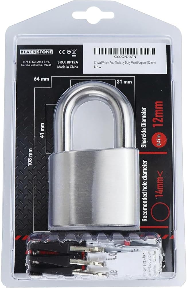 Blackstone Anti-Theft Loud 130db Alarm Padlock Weather Proof Heavy Duty Multi Purpose (12mm Shackle)