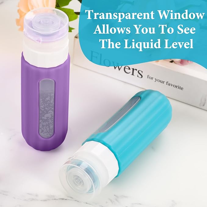 Reusable Silicone Travel Bottles for Toiletries TSA Approved, Leak Proof Travel Size Bottles Refillable Travel Containers for Shampoo Conditioner Mini Bottles 3 oz