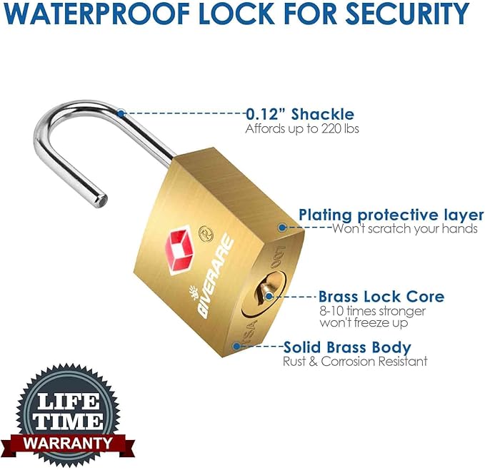 4 Pack TSA Approved Travel Luggage Locks with Keys, Solid Brass Copper Keyed Padlock, Small Locks for Suitcase, Backpack, Gym Locker, Jewelry Box, Gold-by GIVERARE