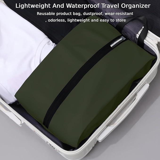 Travel Shoe Organizer with Zipper Closure, 2pcs Portable Packing Storage Organizer with Handle Design for Travel/Gym/Dance Essentials, Gifts for Men and Women (Dark Green, 2-Pack)