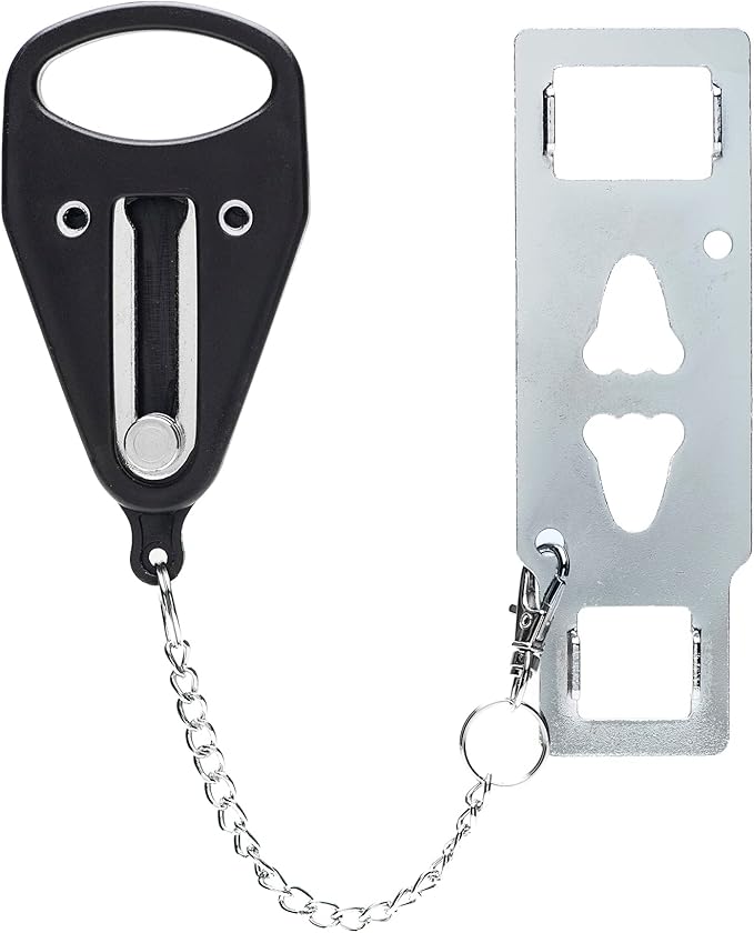 Portable Door Lock for Women & Travel Safety - Heavy Duty Portable Lock Perfect for AirBnb's, Hotels, Apartments, Hostels, Dormitories (Black, Double Hole)