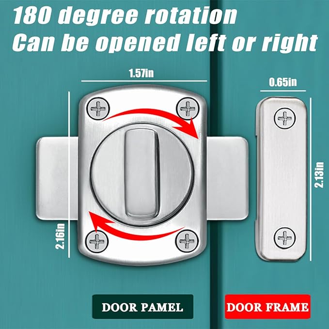 Bathroom Stall Door Latch Inner Door Reinforcement Lock,Zinc Alloy Bathroom Gate Door Latch,Inner Door Anti-Prying French Door Locks,Slide Locks for Inside Door,Night Latches