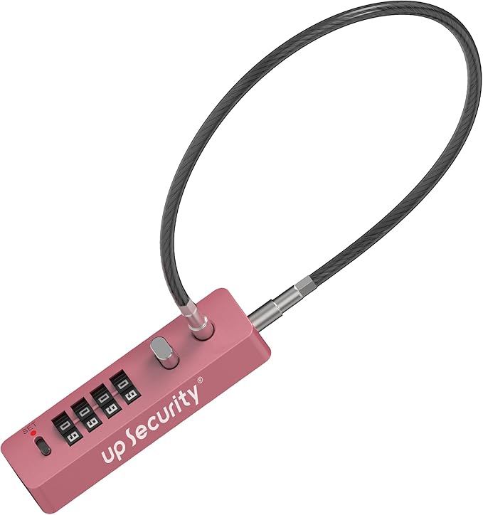 4 Digit Combination Cable Lock for Bike Scooter Motorcycle Helmet Safe, 11.8" Cable Chain Pink, Combo Travel Lock with Code for Luggage Suitcase, Wardrobe, Fridge Door, Fence Gate, Locker