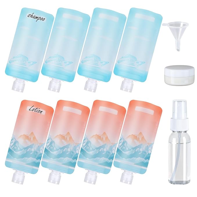 PACKISM 11 Pack Travel Pouches for Toiletries, 3 oz TSA Approved Liquid Containers, Leak Proof Squeeze Bags for Cruise & Camping, Space Saving Refillable Carriers, Active Mountain Cruise Ship
