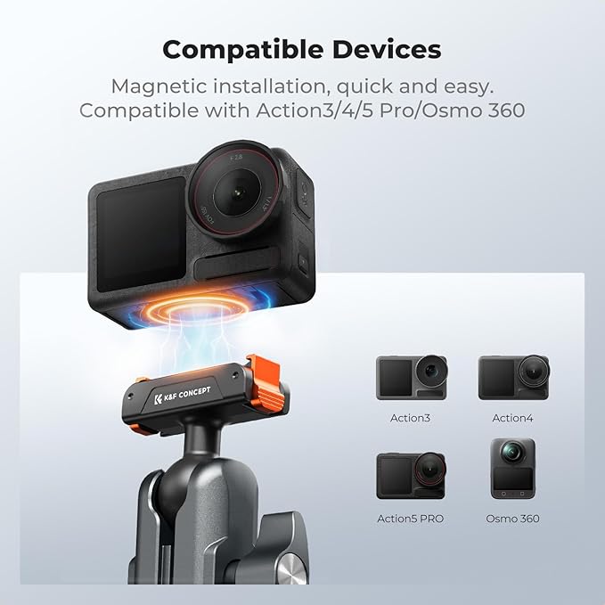 K&F CONCEPT Super Clamp Camera Mount with 360° Dual Ball Head, Bike/Motorcycle Handlebar Tube Mount Quick Release Compatible with Action 5 Pro/4/3