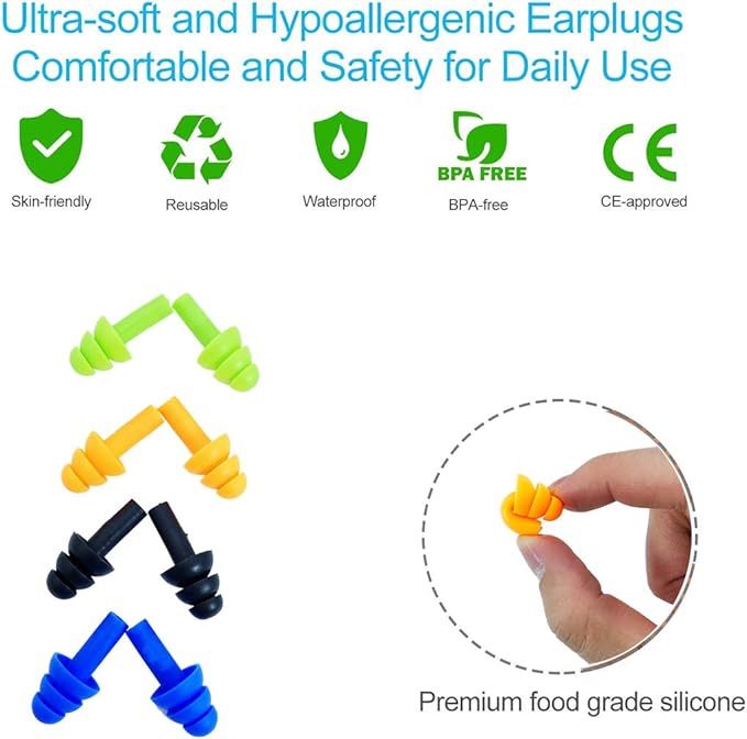 Silicone Ear Plugs for Sleeping,16 Pairs Soft Waterproof Noise Canceling Reduction Earplugs Waterproof Reusable Sound Blocking Earplugs for Concert,Swimming,Study,Loud Noise,Snoring (Light)