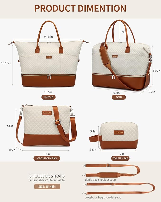 Weekender Bags for Women Travel, Overnight Bags Carry On Duffle Bag with Shoe Compartment for Airplane Large Tote Bag for Weekend Over Night, Hospital Bags, Women Gifts, Beige Brown