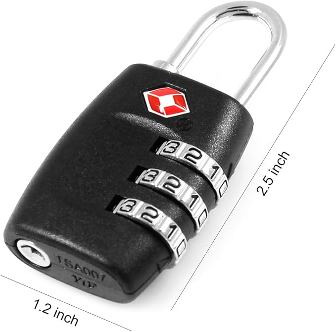 DanziX TSA Approved Lock and 4 Colors Stainless Steel Safety Tether，3-Dial Combination Travel Luggage Lock with Lanyard Security Cable for Protect Your Different Sizes of Bags,Suitcase,Baggage Black