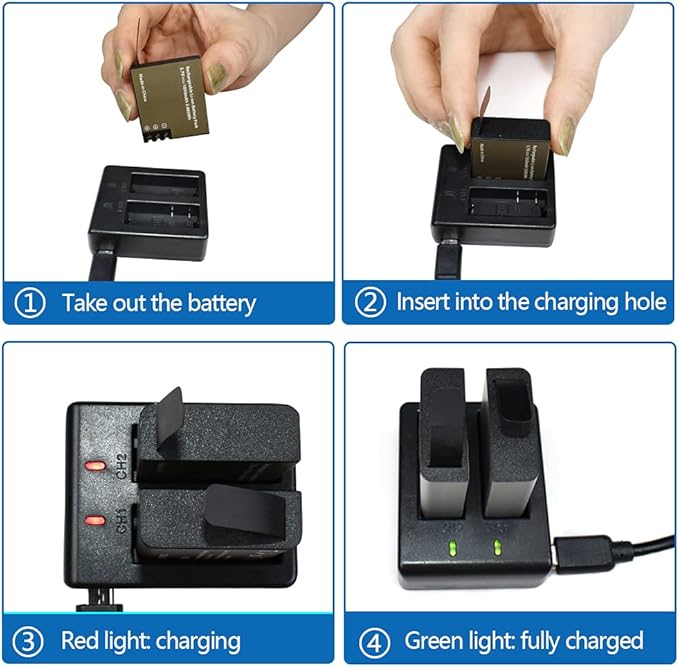 3 x 1050mAh Rechargeable Action Camera Battery with USB Dual Charger Compatible with AKASO EK7000/Brave 4/V50X/Apexcam/VEMONT/Dragon Touch Vision 3/REMALI CaptureCam/Jadfezy Action Camera