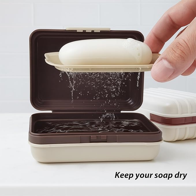 2 Pack Travel Soap Case with Lid, Leakproof and Portable Soap Holder with Removable Drain Tray for Home, Bathroom, Hiking, Camping, Outdoor (Blue, White-n)