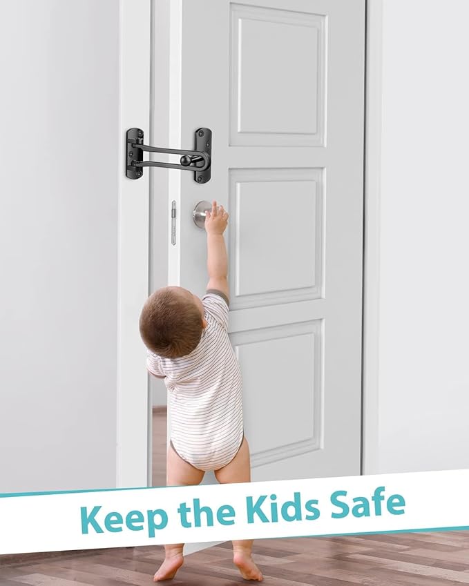 Swing Bar Door Lock Latch - Door Security Sliding Bars for Home Hotel Child Proof Safety Locks Reinforcement Door Stopper Door Guard for Indoor and Front Gate Thicken Solid Aluminium 1Pack