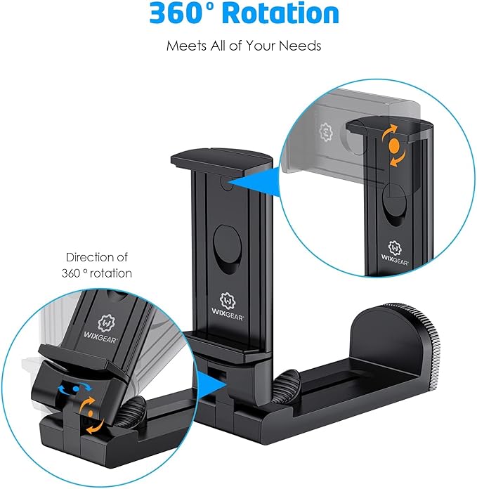 WixGear Universal Airplane Tablet Holder, with Multi-Directional Dual 360 Degree Rotation, Pocket Size Tablet Holder for Airplane, (Devices 3.5" to 7.67” Width Max Weight is 1.5 lbs)