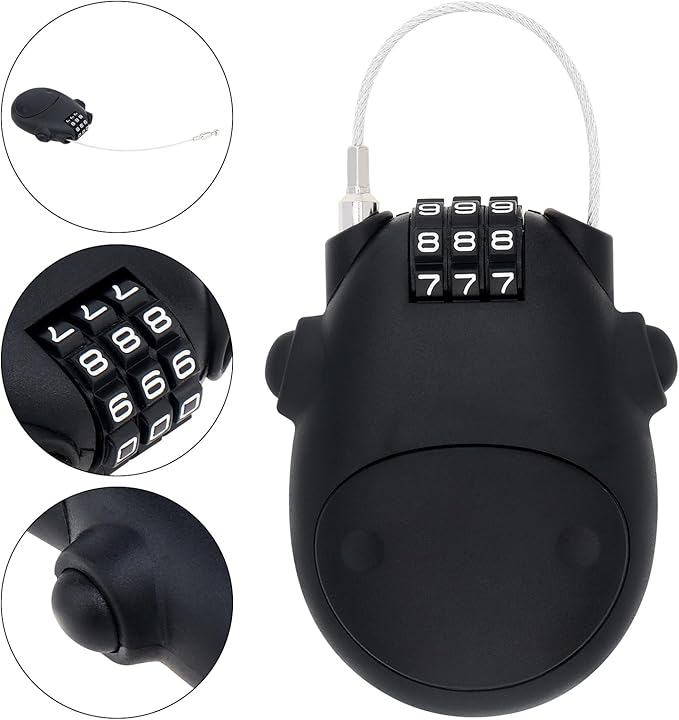 Combination Cable Lock, Cable Luggage Locks with 30 inch Retractable Steel Cable, Travel Lock Combo Mini Lock for Suitcase Stroller Bike (1, Black)